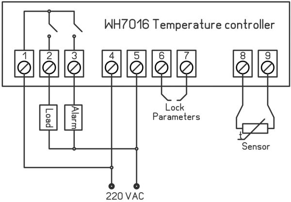 WH 7016E Терморегулятор электронный -30C ... +110С 5A 220VAC — изображение 2