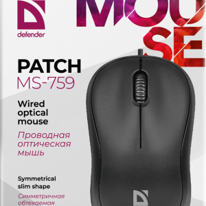 Мышь проводная Defender Patch MS-759 черный, 3 кнопки,1000 dpi