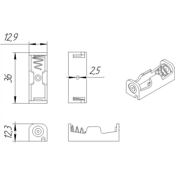 Батарейный отсек: 23А 12V x 1 to PCB — изображение 2
