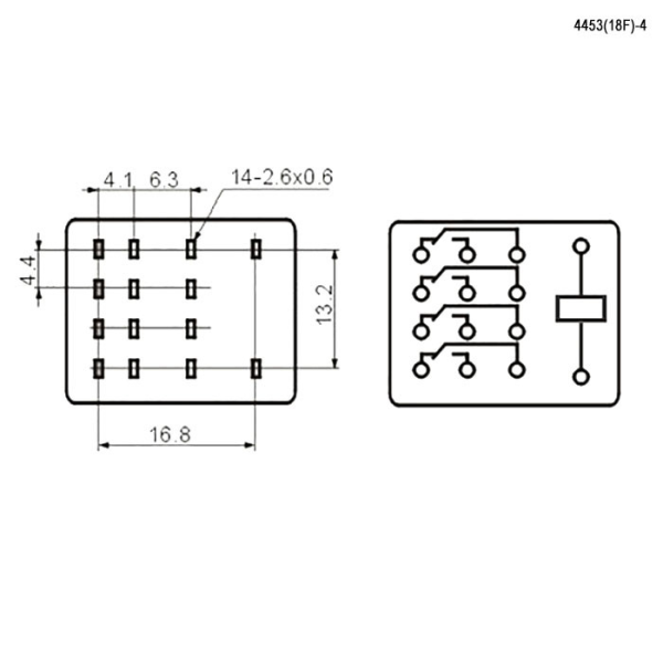 Реле 220VAC 4 группы 5А 4453(18F)-4 (HH54P) — изображение 2