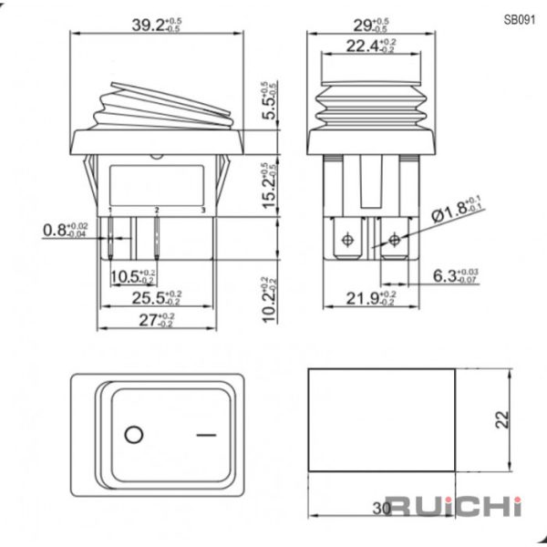 Переключатель: SB091 IP65 on-off 22x30 mm — изображение 2