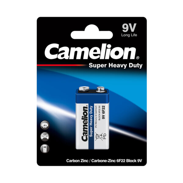 Батарейка CAMELION 6F22-BP1B, Солевая, 6F22(крона), 9V, 190 mAh, 1 шт., Блистер