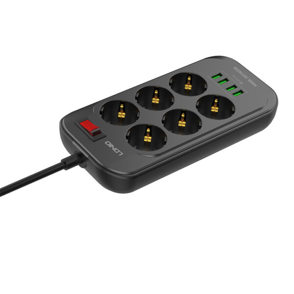 Сетевой фильтр, LDNIO, Defender SE6403, 6 универсальные розетки, 4*USB Портов, 5V/3.4A, Провод 2м, К