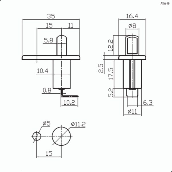 ASW-18 Кнопочный выключатель NC 12V 20A RUICHI — изображение 2