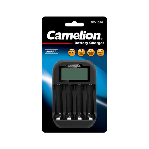 BC-1046-BLK-DB Зарядное устройство, Camelion, 4*AAA/4*AA, LCD дисплэй, USB порт, чёрный