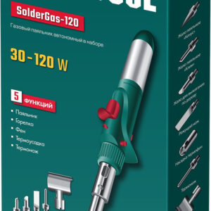 KRAFTOOL  SolderGas, 120 K, 30 - 120 Вт, 1300°С, горелка, фен, пьезоподжиг, набор 10 в 1, газовый па