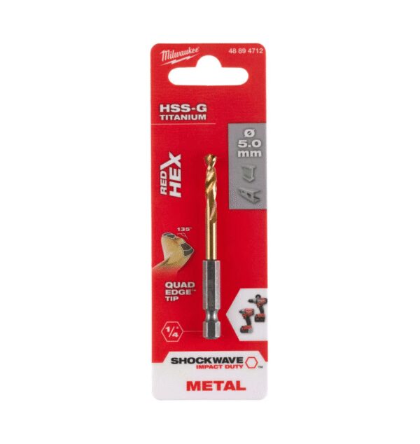 48894712 Сверло по металлу RedHEX HSS-G TiN 5 мм Milwaukee — изображение 2