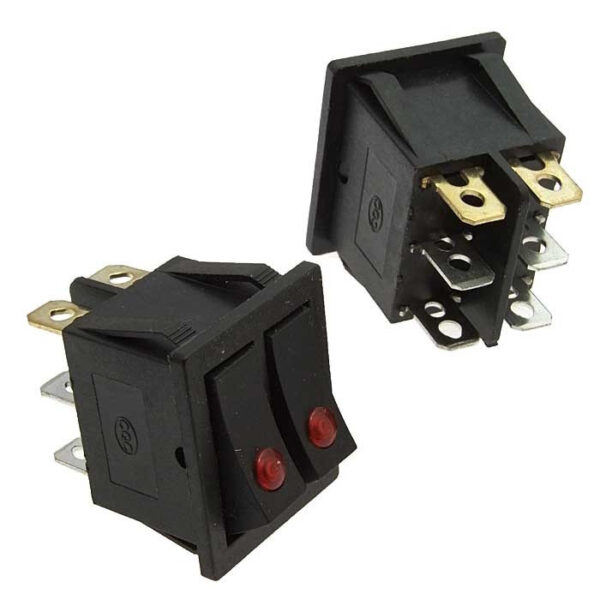 KCD3-2201-C B/6P, ON-OFF Клавишный переключатель сдвоенный 220V 15A RUICHI